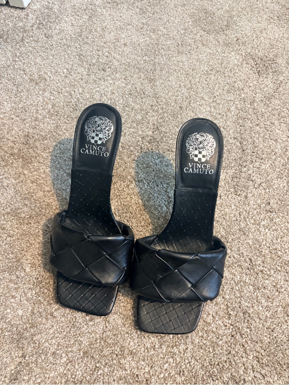 Vince Camuto Black Braided Square-Toe Slide Mules